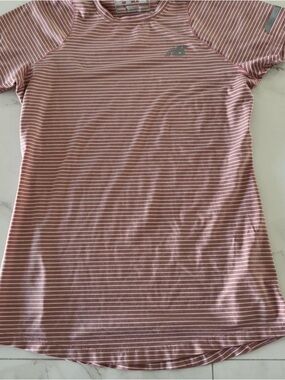 New Balance Dusty Pink and White Striped Performance Tee